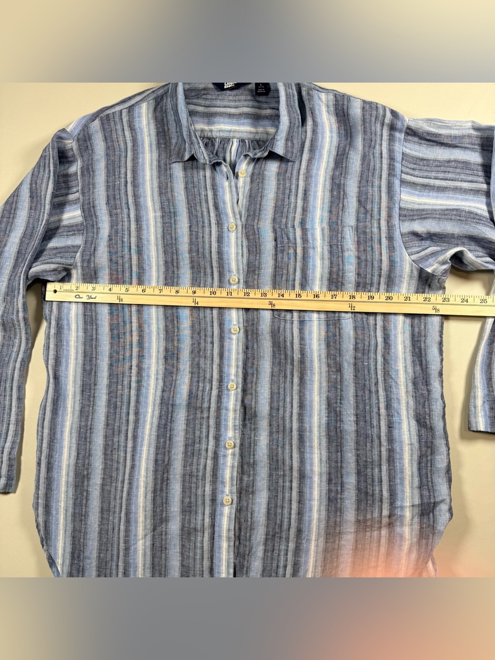 Lands’ End 100% Linen Tunic Shirt Blue Striped Oversized Beachy Coastal Size L - Picture 9 of 10